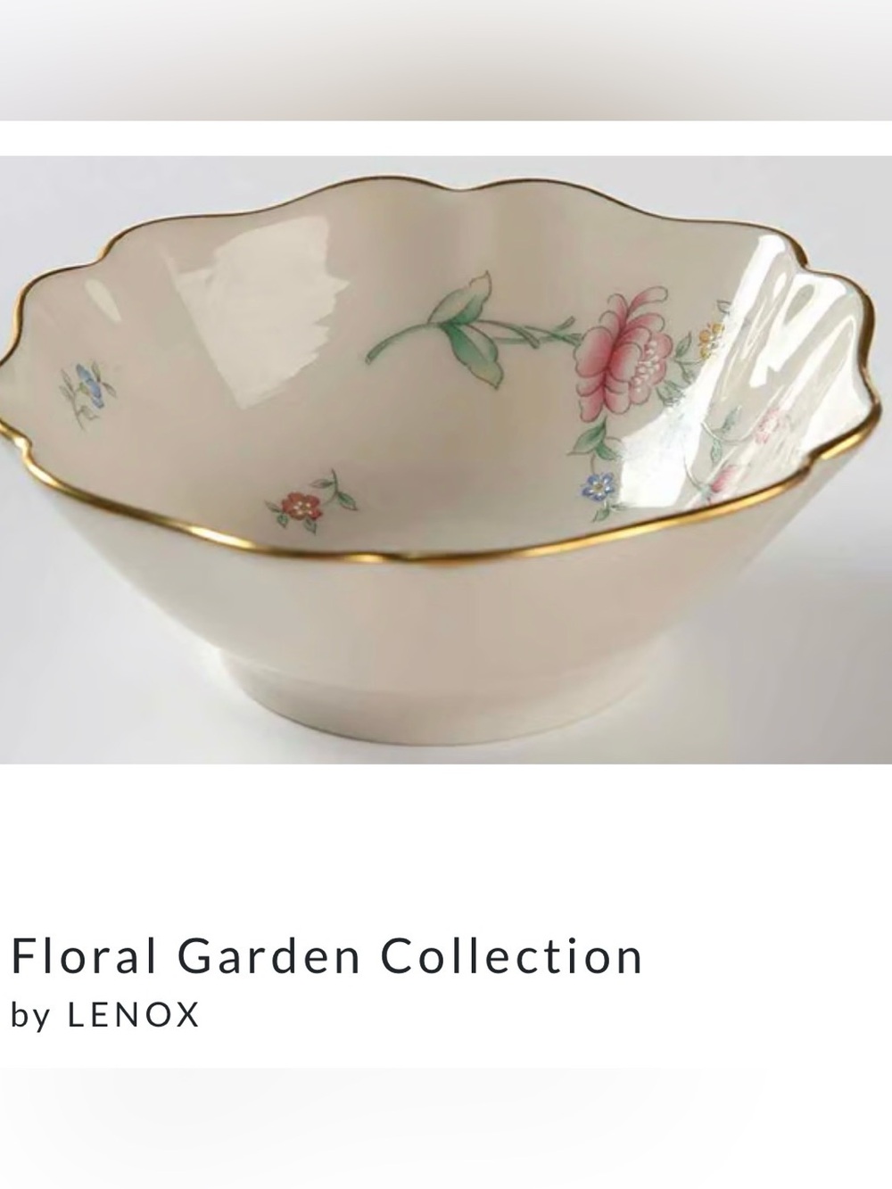 Lenox Cream Floral Garden Scalloped Small Bowl with 24K Gold Rim and Flowers